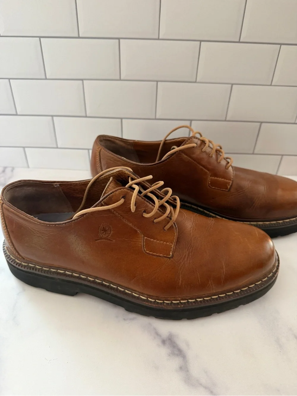 Tommy Hilfiger Men’s Brown Leather Derby Shoes Size 9 Lug Sole Lace Up